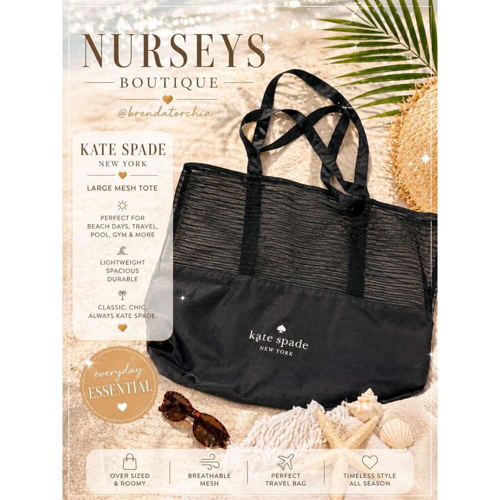 Kate Spade New York Large Mesh Tote / Travel Beach Bag – Black